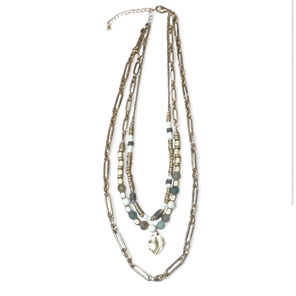 Emberly layered beaded gold charm necklace
